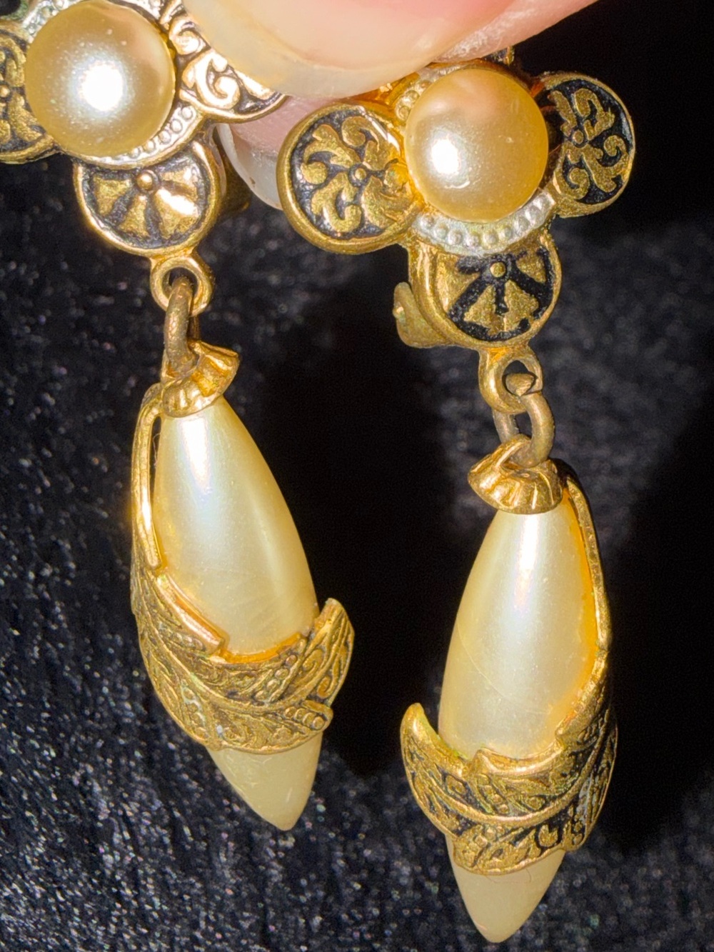 3/$25 Gold-Tone Pearl Drop Clip-on Earrings - Elegant Floral Design